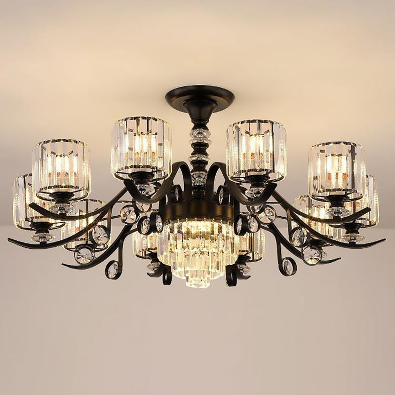 Modern Luxury Cylinder Iron Glass Crystal 6/8/10/12 Light Chandelier For Living Room