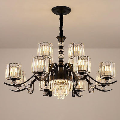 Modern Luxury Cylinder Iron Glass Crystal 6/8/10/12 Light Chandelier For Living Room