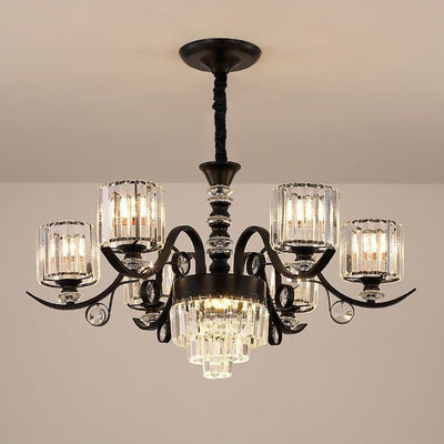 Modern Luxury Cylinder Iron Glass Crystal 6/8/10/12 Light Chandelier For Living Room