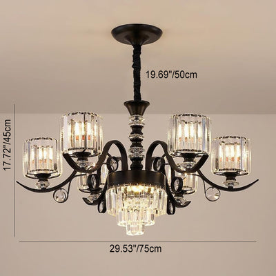 Modern Luxury Cylinder Iron Glass Crystal 6/8/10/12 Light Chandelier For Living Room