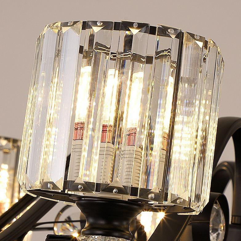 Modern Luxury Cylinder Iron Glass Crystal 6/8/10/12 Light Chandelier For Living Room