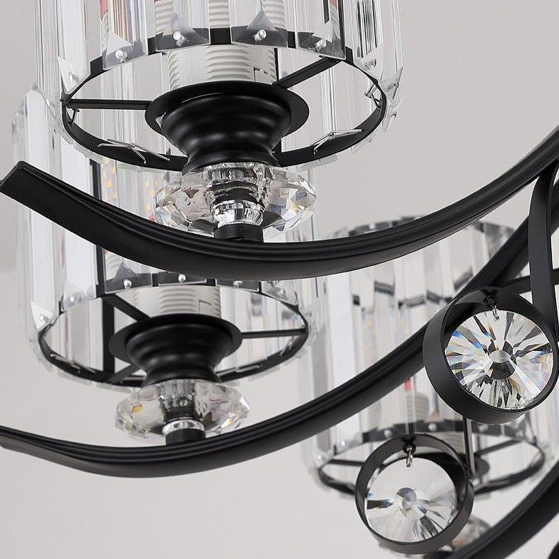 Modern Luxury Cylinder Iron Glass Crystal 6/8/10/12 Light Chandelier For Living Room