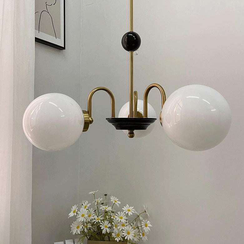 Contemporary Scandinavian Orb Iron Glass 3/5 Light Chandelier For Living Room