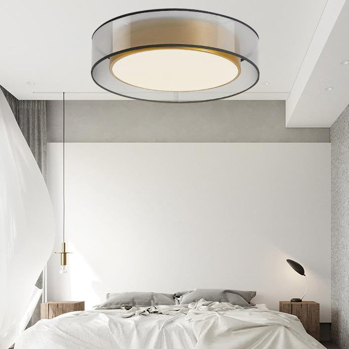 Contemporary Simplicity All Brass Acrylic Cylinder Shade LED Flush Mount Ceiling Light For Living Room