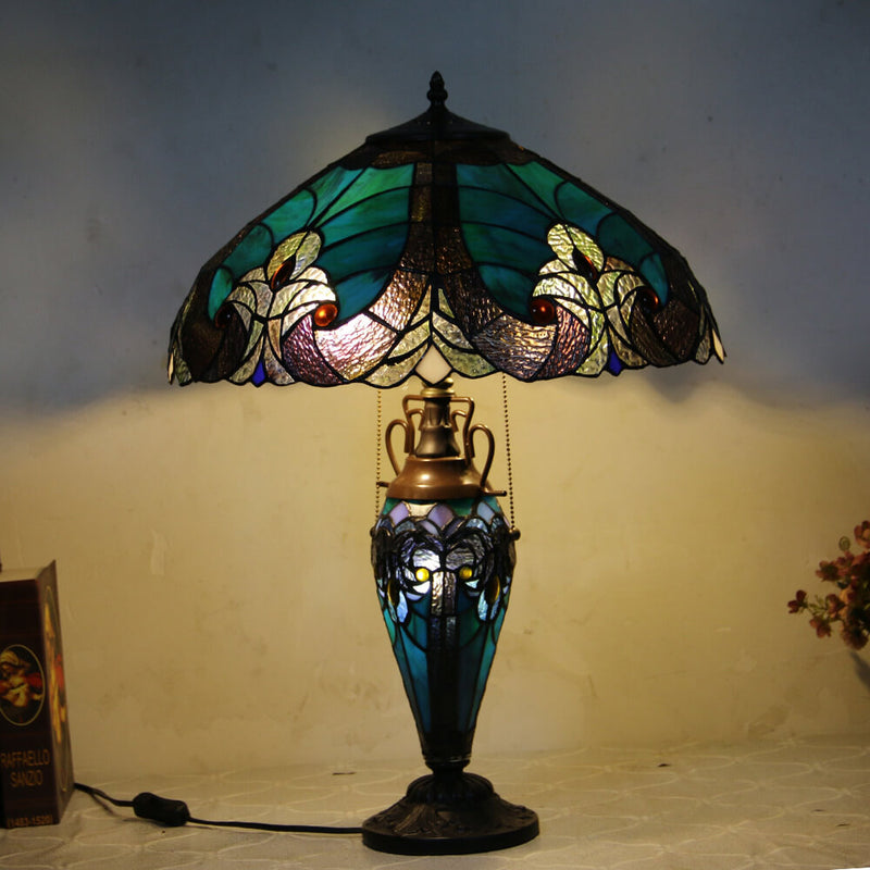 European Light Luxury Vintage Tiffany Glass Resin 2-Light Table Lamp