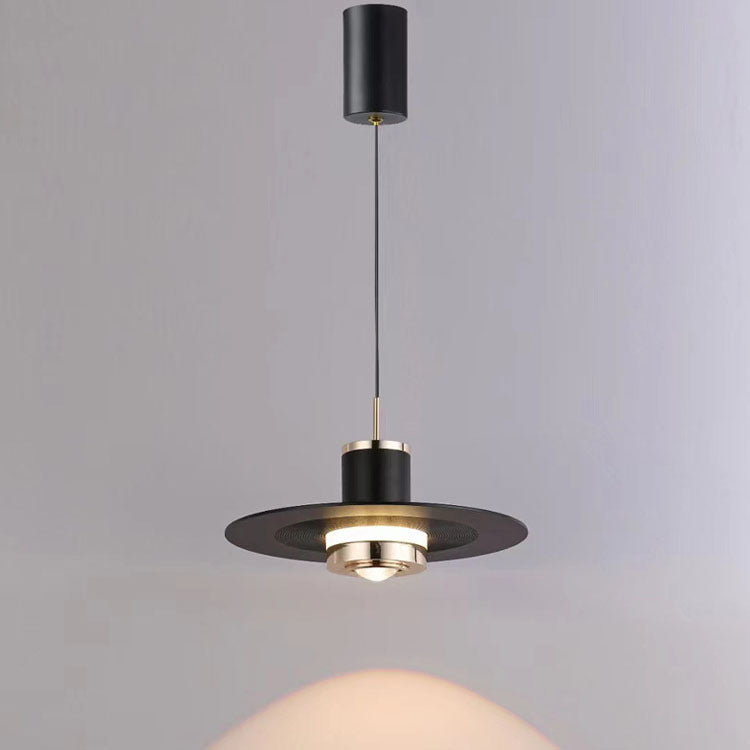 Modern Minimalist Cylinder Flying Saucer Hardware LED Pendant Light For Living Room