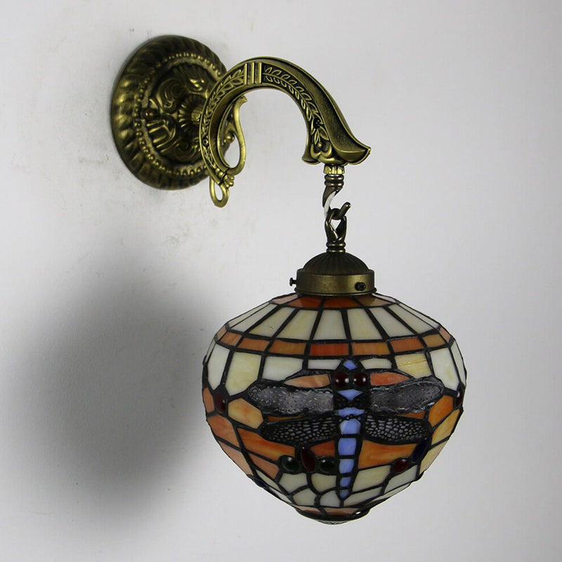 Vintage Tiffany Globe Stained Glass 1-Light Wall Sconce Lamp