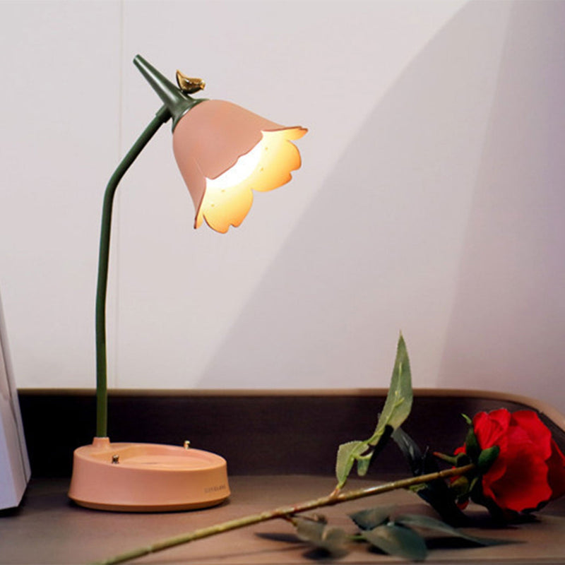 LED-Tischlampe mit kreativem ABS-Blumen- und Vogeldesign