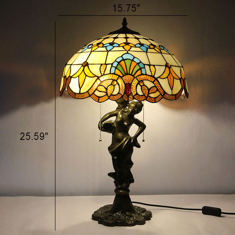 Europäische Vintage Tiffany Harzglas 1-flammige Tischlampe 