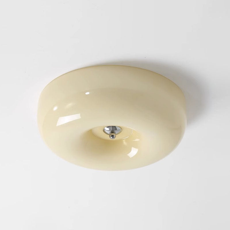 Plafonnier LED encastré en verre jaune crème, design nordique contemporain, luminaire décoratif d&