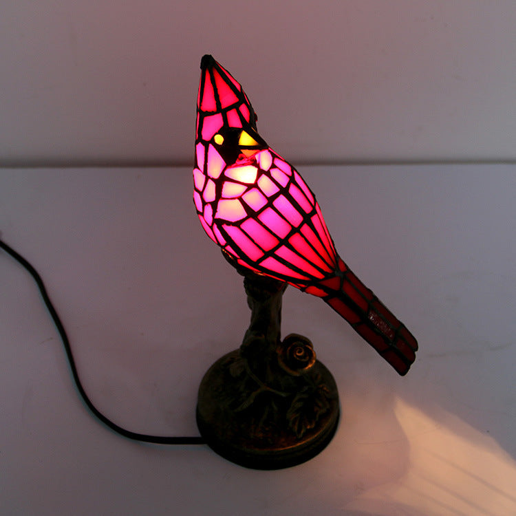 Lampe de table Tiffany à 1 lumière, oiseau rouge créatif européen 