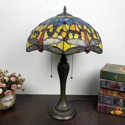 European Tiffany Flowers Stained Glass 2-Light Table Lamp