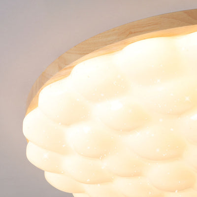 Modern Creative Rubberwood Round LED Flush Mount Lighting