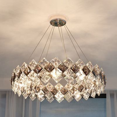 Modern Luxury Dazzling Crystal Chunk Circle Ring 6/8-Light Chandelier For Living Room