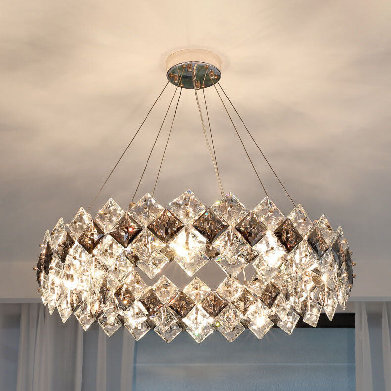 Lustre moderne à 6/8 lumières avec anneau circulaire en cristal éblouissant de luxe pour le salon 