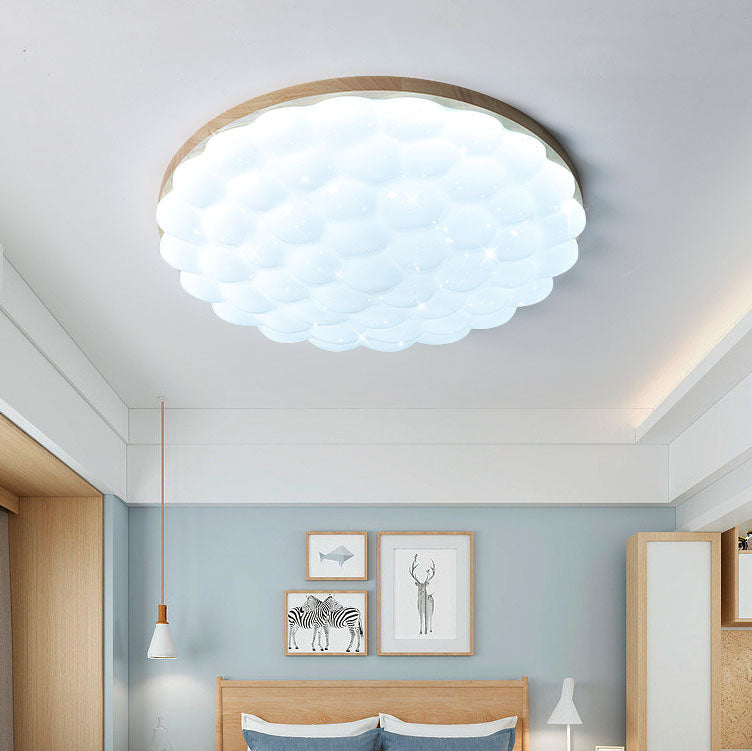 Modern Creative Rubberwood Round LED Flush Mount Lighting