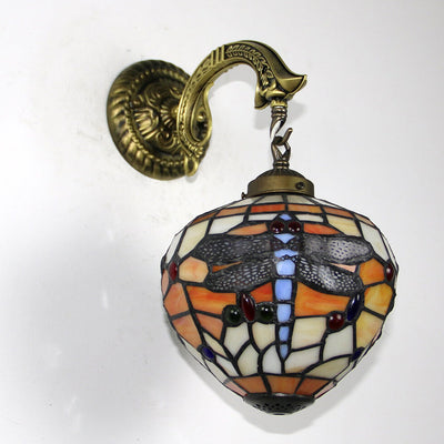 Vintage Tiffany Globe Stained Glass 1-Light Wall Sconce Lamp