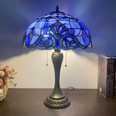 European Tiffany Flowers Stained Glass 2-Light Table Lamp