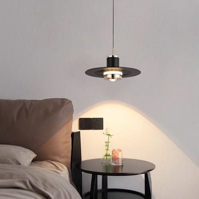 Modern Minimalist Cylinder Flying Saucer Hardware LED Pendant Light For Living Room