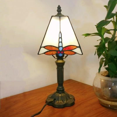 European Vintage Tiffany Square Stained Glass Iron 1-Light Table Lamp