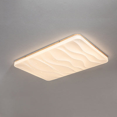 Plafonnier LED encastré avec bordure en bois massif et PVC, design minimaliste moderne, luminaire décoratif d'intérieur, idéal pour un salon 