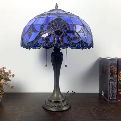 European Tiffany Flowers Stained Glass 2-Light Table Lamp