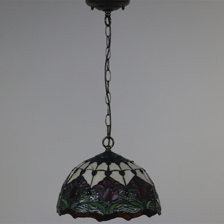European Style Tiffany Stained Flower Glass Dome 1-Light Pendant Light