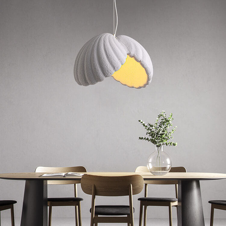 Modern Minimalist Creative Round Shell Cone Cream 1-Light Pendant Light