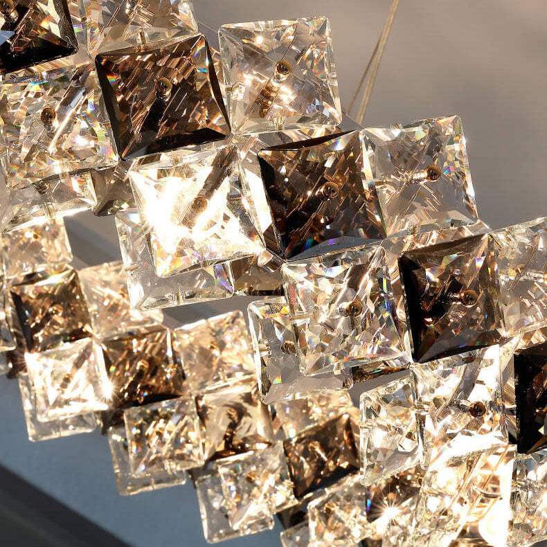 Modern Luxury Dazzling Crystal Chunk Circle Ring 6/8-Light Chandelier For Living Room