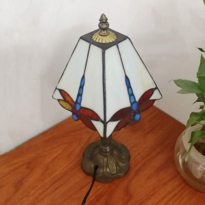 European Vintage Tiffany Square Stained Glass Iron 1-Light Table Lamp