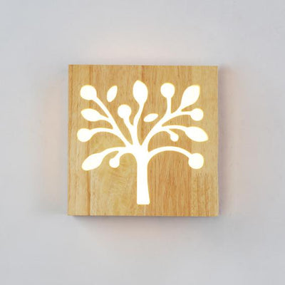 Modern Creative Solid Wood Happy Tree &  Antler Pattern LED Wall Sconce Lamp
