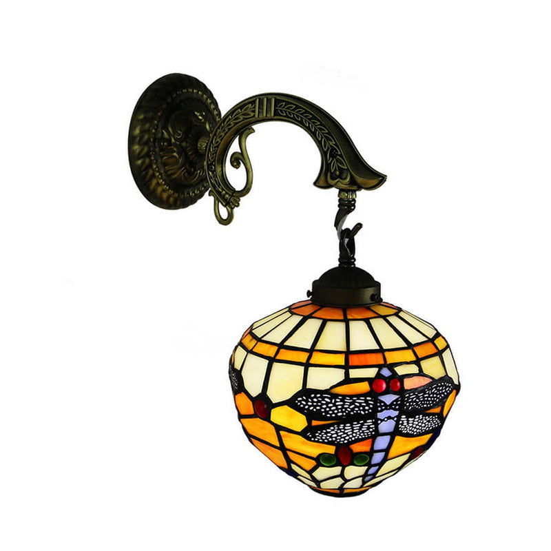 Vintage Tiffany Globe Stained Glass 1-Light Wall Sconce Lamp