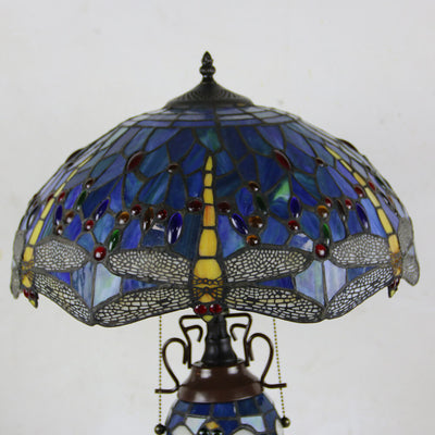 European Tiffany Stained Glass Hexagonal Dome Pull Cord 2-Light Table Lamp