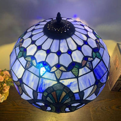 European Tiffany Flowers Stained Glass 2-Light Table Lamp