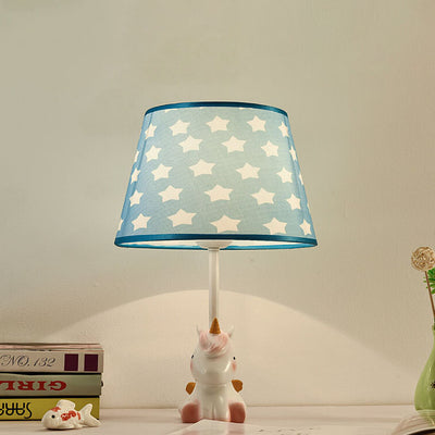 Lampe de table à 1 lumière pour enfants en tissu de résine à motif de dessin animé amusant nordique 