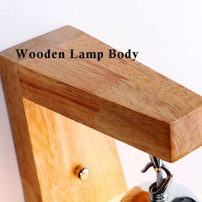 Wooden Arm 1-Light Glass Globe Armed Sconce Lamp