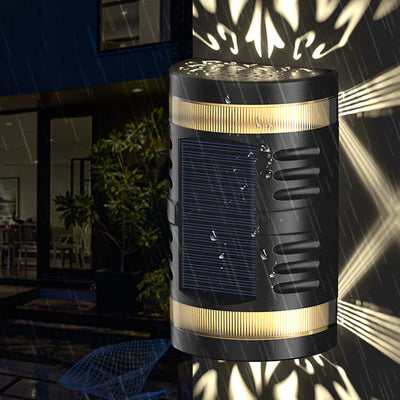 Solar Light Hollow Pattern Outdoor Waterproof Patio LED Wall Sconce Lamp