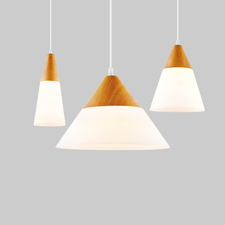 Luminaire suspendu à 1 lumière en forme de cône de verre à grain de bois nordique