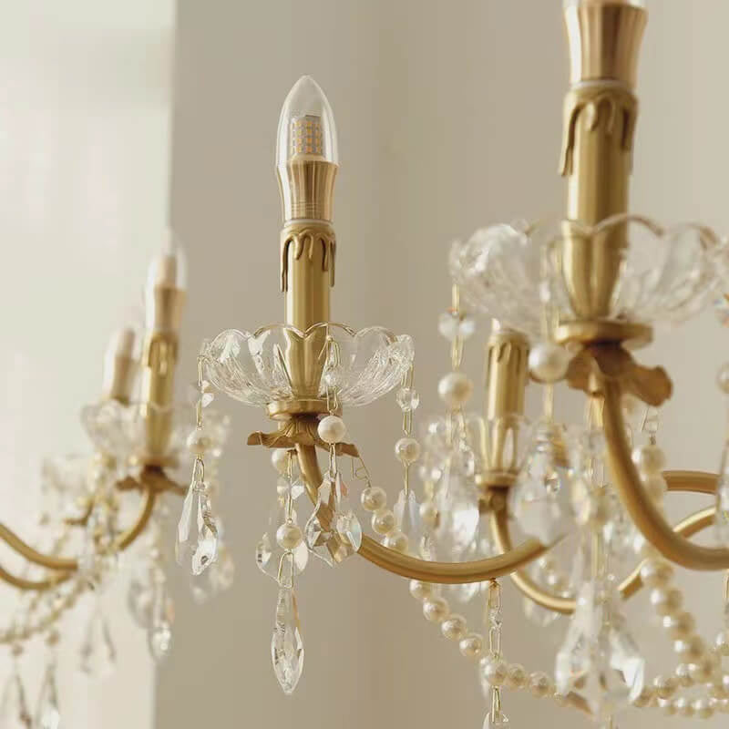 Modern Luxury Candelabra Pearl Crystal Brass 6/8 Light Chandelier