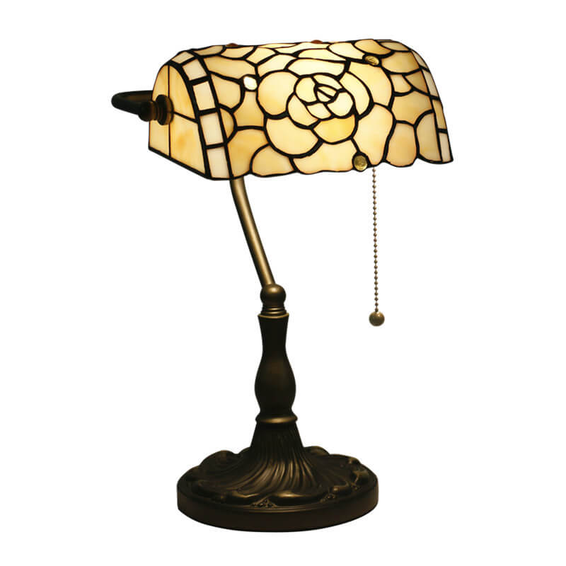 Lampe de table vintage à 1 lumière avec interrupteur à fermeture éclair et vitrail baroque Tiffany Tiffany 