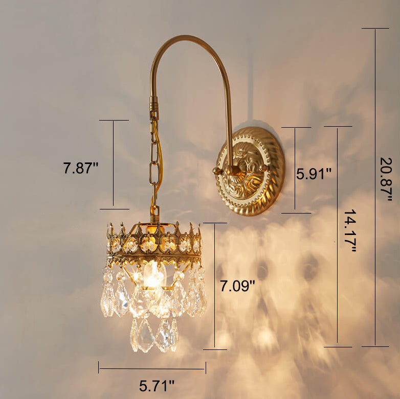 Vintage Luxury Crystal Crown 1-Light  Wall Sconce Lamp