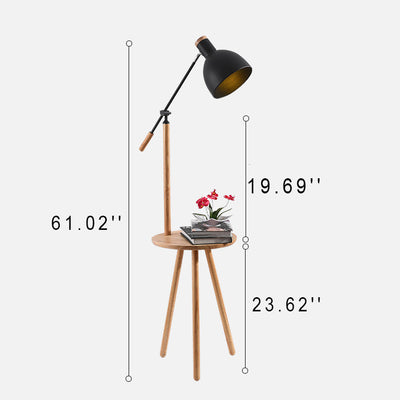 Lampe sur pied industrielle à 1 lumière avec abat-jour en fer et étagère en bois 