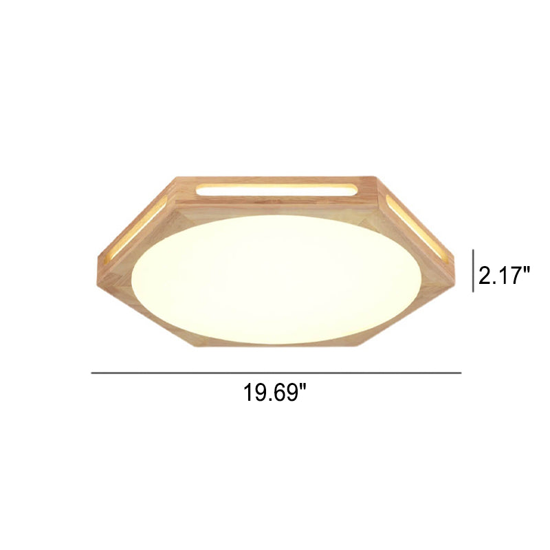 Nordic Minimalist Hexagonal Hollow Rubberwood Acrylic LED Flush Mount Ceiling Light