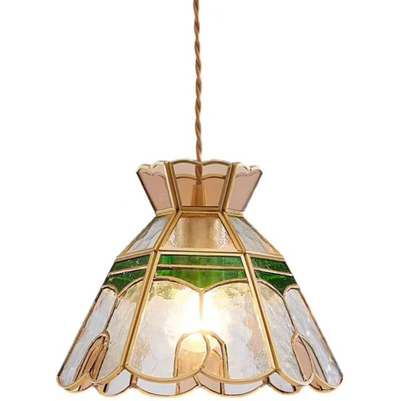 Vintage Bell Brass Glass 1-Light Pendant Light