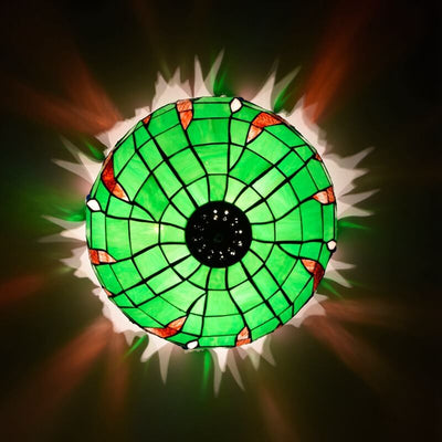 Tiffany-Grün-Buntglas-Halbkreis-Deckenleuchte mit 3 Leuchten 