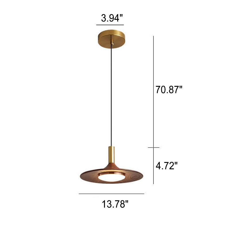 Japanese Walnut Flying Saucer Design Acrylic LED Pendant Light