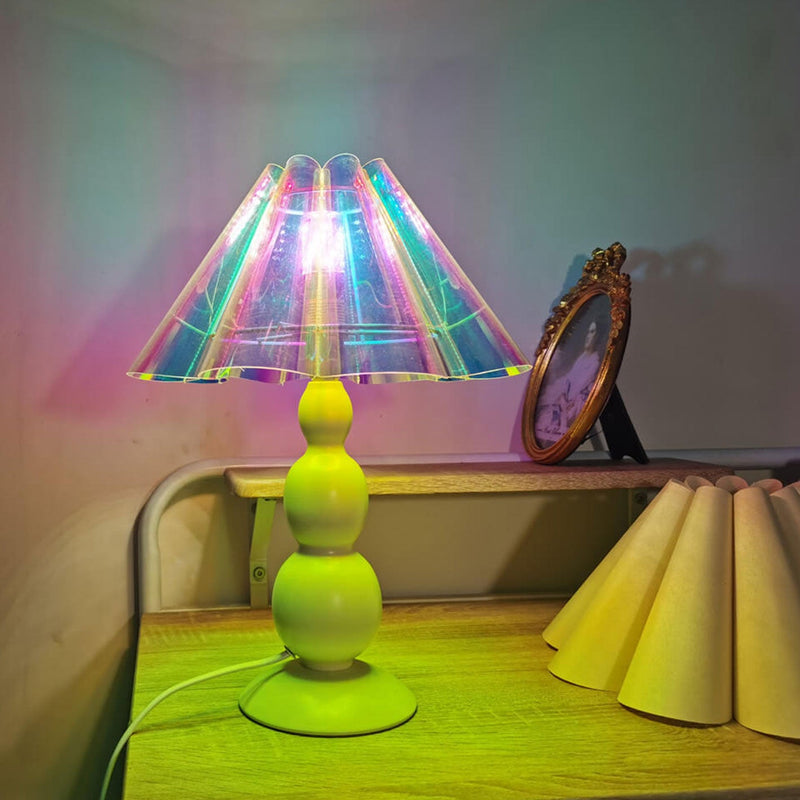 Lampe de table à 1 lumière avec abat-jour en tissu plissé à pétales vintage et base en forme de gourde 