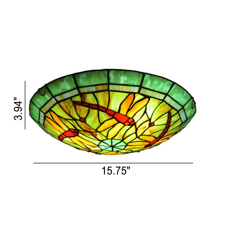 European Style Tiffany Dragonfly Stained Glass LED Flush Mount Lighting