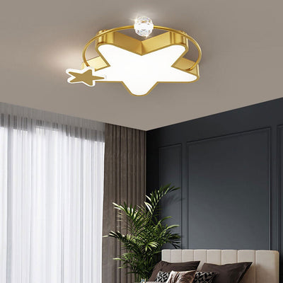 Nordic Luxury Star Moon Copper Crystal LED Flush Mount Ceiling Light