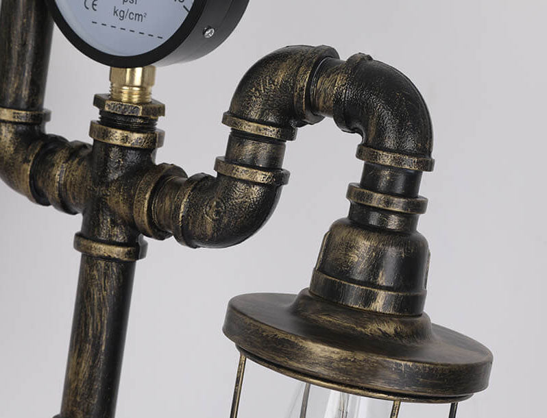 Industrielle Vintage schmiedeeiserne Wasserpfeife 2-flammige Tischlampe 